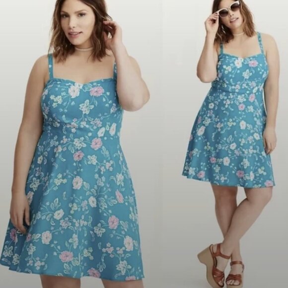 Torrid Teal Floral Challis Dress Plus Size (2X) - Picture 9 of 9
